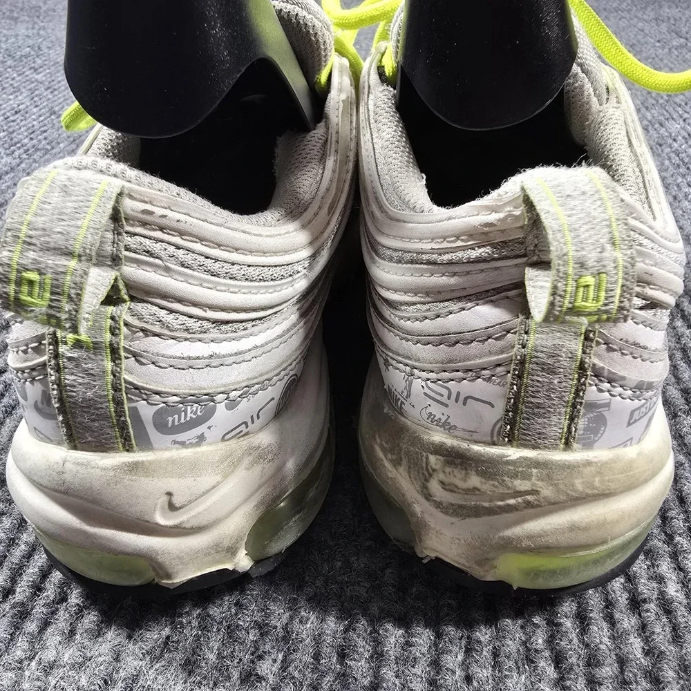 Nike Air Max 97 Shoes 6.5Y Womens Size 8 White Volt Gray Reflective‎ 921522-108